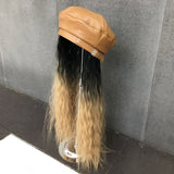 Female Short Hair Net Red Leather Navy Hat  Hot Selling Wig Hat One Detachable Autumn and Winter Full Headgear daiiibabyyy