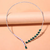 Vintage Green Zircon Rhinestone Bridal Water Drop Open Choker Necklace Prom Wedding Jewelry for Women Crystal Collar Necklace daiiibabyyy