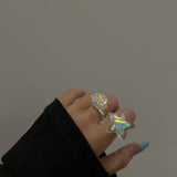 New Fashion Colorful Transparent Five-pointed Star Heart Acrylic Rings Korean Girls Jewelry Accessory For Women Party Rings Gift