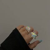 New Fashion Colorful Transparent Five-pointed Star Heart Acrylic Rings Korean Girls Jewelry Accessory For Women Party Rings Gift daiiibabyyy