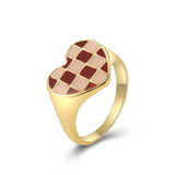 Vintage Checkerboard Finger Rings For Women Girls Punk Heart Black Geometric Metal Ring Party Gifts 2021 Trend Jewelry daiiibabyyy