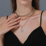 Vintage Gold Multi Layered Crystal Lock Pendants Necklaces For Women Chunky Choker Long Chain Necklace Set Bohemian Bijoux Femme daiiibabyyy