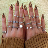 17KM Vintage Waves Cross Chain Rings Set For Women Punk Poker Infinity Flower Heart Finger Rings 2021 Trend Jewelry Party daiiibabyyy