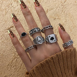 17KM Vintage Waves Cross Chain Rings Set For Women Punk Poker Infinity Flower Heart Finger Rings 2021 Trend Jewelry Party daiiibabyyy