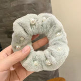 New Headdress Scrunchie Elastic Multicolor Band French Style Hair Rope Pearl Hair Ring Exquisite Plush Hair Ring Headdress daiiibabyyy