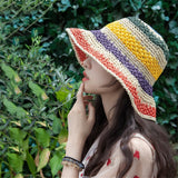 Summer Travel Shade Rainbow Color Hat Floppy Straw Hat Women Ladies Wide Brim Beach Foldable Straw Sun Hat Sun Cap daiiibabyyy