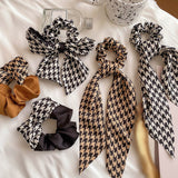 2022 Houndstooth Bow Streamers Hair Ring Ribbon Girl Hair Bands Scrunchies Ponytail Hair Bows Girl Holder Rope Hair Accessories daiiibabyyy