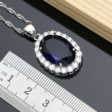Blue Sapphire 925 Silver Jewellry Sets Natural Gemstone Wedding Fine Jewelry Bracelet Necklace Sets Dropshipping daiiibabyyy