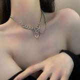 2022  Fashion Exaggerated Transparent Champagne Crystal Heart Pendant Necklace for Women Shiny Rhinestone Chain Clavicle daiiibabyyy