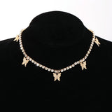 New Necklace Female Fashion Simple Full Diamond Butterfly Sweet Necklace Personality Student Necklace Female Hip-hop Style daiiibabyyy
