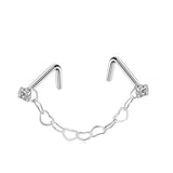 Double L Shape Nose Chain Heart Nose Piercing Chain 20G Straight Ball Nose Chain Zircon Piercing Nariz Pircing Septum Nez daiiibabyyy