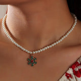 New Fashion Kpop Pearl Choker Necklace Christmas Tree Snowman Bells Snowflake Pendant Necklace For Women Jewelry Girl Party Gift daiiibabyyy