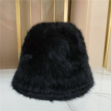 Winter Women's Solid Color Casual Face Small Bucket Hat Autumn and Winter Plush Warm Rabbit Fur Fisherman Fashionable Bonnet daiiibabyyy