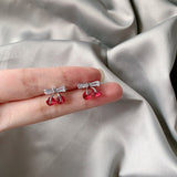 Fashion Personality Cherry Small Stud Earrings For Women Chic Cute Red Crystal Fruit Earring Bijoux oorbellen daiiibabyyy