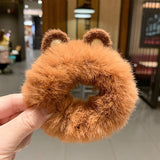 2021 New Hair Accessories Fake Fur Hair Rope Bear Scrunchies Women Girls Elastic Hair Rubber Bands Hair Ring Ponytail Holder daiiibabyyy