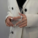Fashion Irregular Concave Convex Silver Ring Width Adjustable Smiley Bracelet Evil Eye Ring Ladies Men Couple Wedding Rings daiiibabyyy