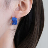 HUANZHI 2021 New S925 Blue Vintage Paint Geometric Irregular Folds Stud Earrings for Women Girls Travel Jewelry Gifts daiiibabyyy