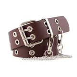 Fashion Punk Metal Eyelet Waist Belt with Chain PU Leather Women Waistband Wild Rivet Pin Buckle Belt Personality Jeans Decor daiiibabyyy