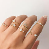 2022  Boho Vintage Gold Star Knuckle Rings for Women Crystal Star Crescent Geometric Female Finger Rings Set Jewelry Wholesale