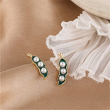 Pearl Pea Ear Nail, Fashion Earrings and Jewelry Korean for Women Creative Gold Material Green Push-back Zinc Alloy Vintage daiiibabyyy