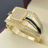 Business Men's 18K Gold Filling Inlaid Zircon Crystal Wedding Rings for Men Noble Temperament Engagement Party Jewelry Gift daiiibabyyy