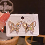 Fashion Crystal Butterfly Clip On Earring Pearl Bead Ear Cuff Long Tassels Charm Hollow Earrings For Women Clip Jewelry Gifts daiiibabyyy