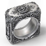Ruiyi Heavy Metal Rock Square Carving Lion Pattern Ring Men Rap Hip Hop Party Night Club Figer Ring Male Joint Ring Gift