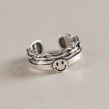 New 2021 Vintage Smiling Face Finger Rings for Women Girl Punk Hip Hop Opening Adjustable Weaving Rings Statement Jewelry Gift daiiibabyyy