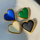 HUANZHI 2022 S925 Vintage Colorful Paint Glaze Heart Stud Earrings Geometry Metal for Women Girls Party Travel Jewerly Gifts daiiibabyyy