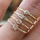 4 pcs/set Geometric Gold Color Combination Round Zircon Crystal Rings Set for Women Engagement Party Wedding Rings Hand Jewelry daiiibabyyy
