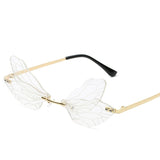 Daiiibabyyy Gradient Rimless Sunglasses Women Girls Dragonfly Wings Punk Frameless Gradient Clear Len Glasses Street Double Layer Eyewear