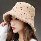 Fisherman Cap Women's Winter Hat 2022 New Women Warm Bucket Hats Lady Dots Star Print Outdoor Panama Hat for Women зима daiiibabyyy