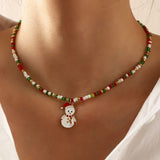 New Fashion Kpop Pearl Choker Necklace Christmas Tree Snowman Bells Snowflake Pendant Necklace For Women Jewelry Girl Party Gift daiiibabyyy