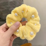 New Headdress Scrunchie Elastic Multicolor Band French Style Hair Rope Pearl Hair Ring Exquisite Plush Hair Ring Headdress daiiibabyyy