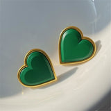 HUANZHI 2022 S925 Vintage Colorful Paint Glaze Heart Stud Earrings Geometry Metal for Women Girls Party Travel Jewerly Gifts daiiibabyyy