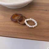 Vintage Fashion Resin Imitation Pearl Beaded Forefinger Rings For Women Trendy 3pcs/set Simple Charm Party Jewelry Knuckle Rings daiiibabyyy