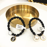 Hair accessories female fashion style pearl rhinestone hair band elastic hair rope No. 5 girl exquisite high elastic hair rope daiiibabyyy