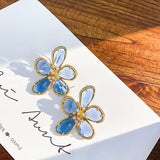Fashion Exaggerate Crystal Big Flower Stud Earrings Party Jewelry Gifts For Women Korean Chic Noble White Blue Earring Brincos