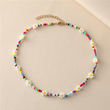 17KM Y2K Style Flower Beaded Necklace for Women Bohemian Colorful Short Beaded Pearl Choker Necklace Female Jewelry daiiibabyyy