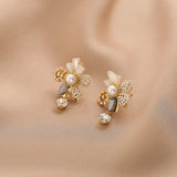 2022 New Trend Temperament Shiny Crystal Flowers Drop Earrings Long Fresh Multilayer Fashion Pearl Women Earrings Jewelry daiiibabyyy