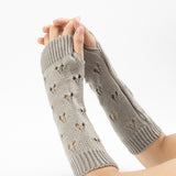 New Warmer Winter Women Gloves Stylish Hand Gloves Girl Arm Crochet Knitting Hollow Heart Mitten Warm Fingerless Gloves daiiibabyyy
