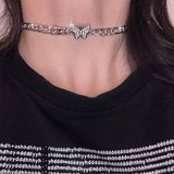 New Necklace Female Fashion Simple Full Diamond Butterfly Sweet Necklace Personality Student Necklace Female Hip-hop Style daiiibabyyy