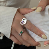 2021 New Korean Chic Crystal Inlay Heart Vintage Exaggerate Rings For Women Girls Fashion Party Jewelry Geometric Statement Ring daiiibabyyy