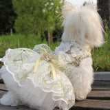 Handmade Luxury Embroidered Lace Puppy Dog Dress Fine Fashion Pearl Flower Bowknot Wedding Tutu Dress For Small Pet Dog Clothes daiiibabyyy