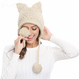 Women Hats Knit Braided Cat Ears Hat Handmade Knitting Crochet Warmer Beanie Winter Cap Accessories Bonnets for Women Designer daiiibabyyy