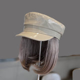 Female Short Hair Net Red Leather Navy Hat  Hot Selling Wig Hat One Detachable Autumn and Winter Full Headgear daiiibabyyy