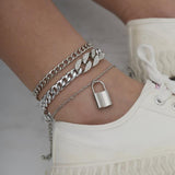 Fashion Trend 3Pcs/Set Iced Out Rhinestone Crystal Miami Curb Cuban Anklet Padlock Pendant Anklet On Foot Barefoot Sandals Jewel daiiibabyyy