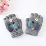 Winter Cotton Keep Warm Kids Winter Gloves Primary School Writing Study Cartoon Mittens Flip Half Finger daiiibabyyy