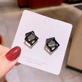 2022 Trend Earrings Black square crystal stud earrings pierced Earring Women Girls Trending New Fashion Pendant Jewelry Gift daiiibabyyy