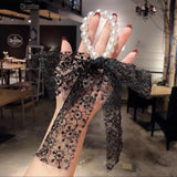 Lace Pearl Hair Rope Elegant Knotted Bow Ribbon Ins Headwear Butterfly Hair Rubber Band Korean Style Women Hair Accessories daiiibabyyy